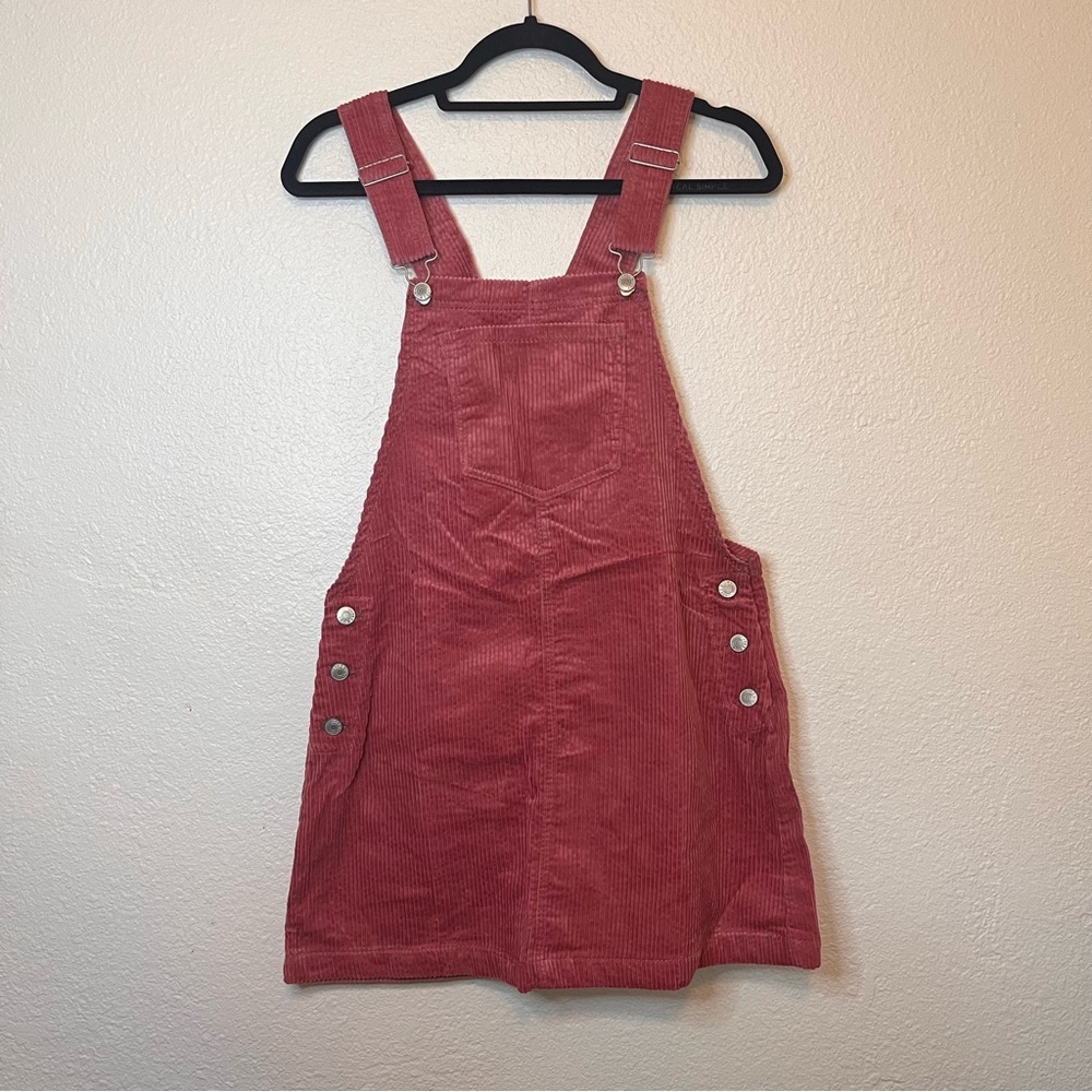 Mauve Pink Corduroy Overall Dress with Back Pockets Size Small Silver Details